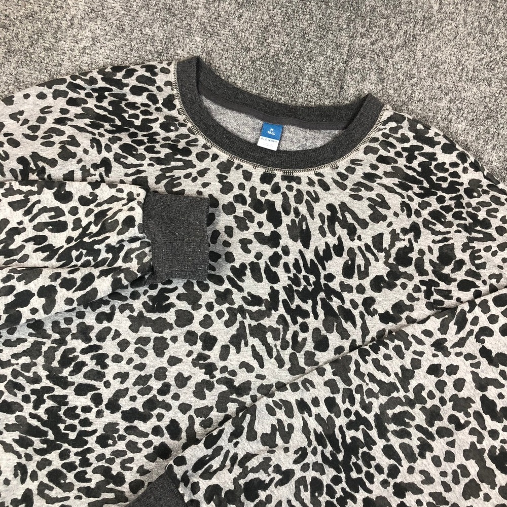 Old Navy Womens Size Medium Tall Leopard Print‎ Sweatshirt Grey Black Crew Neck
